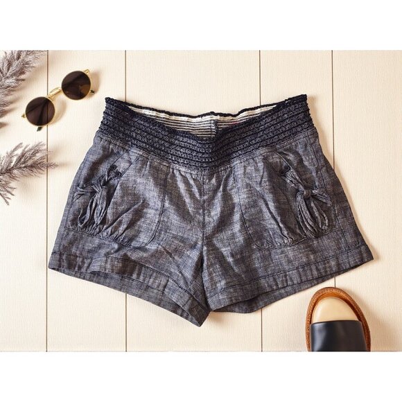 Candie’s Chambray Shorts Sz 9 – Smocked Waist, Front Tie Pockets - Picture 1 of 9